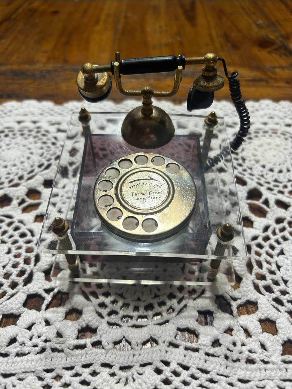 Vintage 1970s Brass Lucite Sankyo Japan Music Box Musical Phone